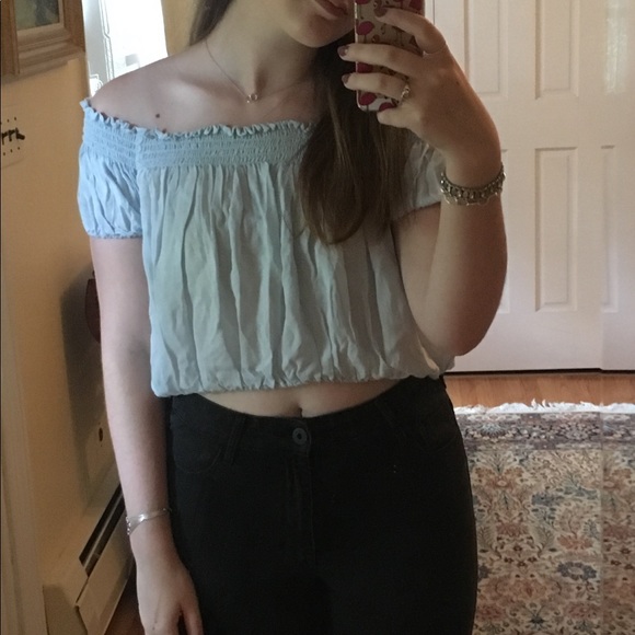 Violet Light Blue Off the Shoulder Top - Picture 1 of 4